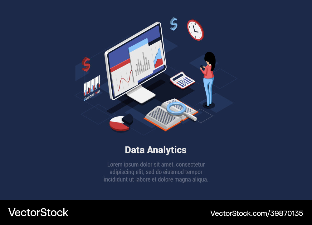 Data analytics concept on dark Data analytics concept on dark vector image