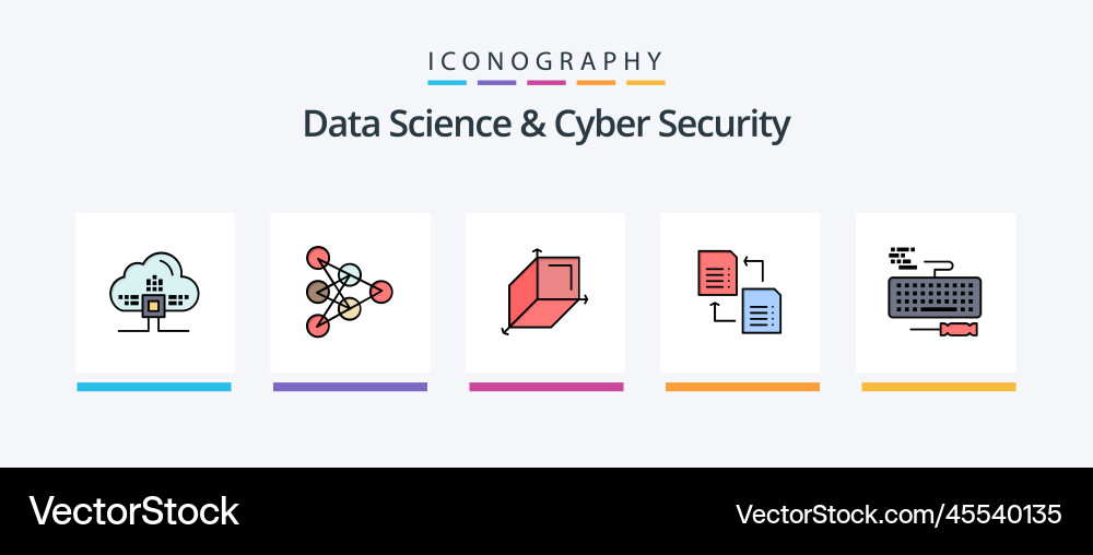 Data science and cyber security line filled 5 Vector Image