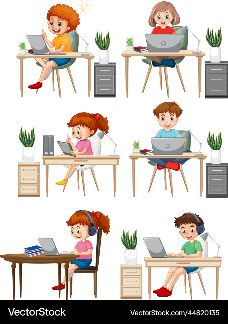 Different kids using computer Different kids using computer vector image