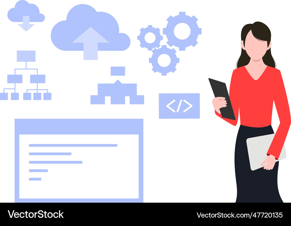 Girl is working on software programming Vector Image