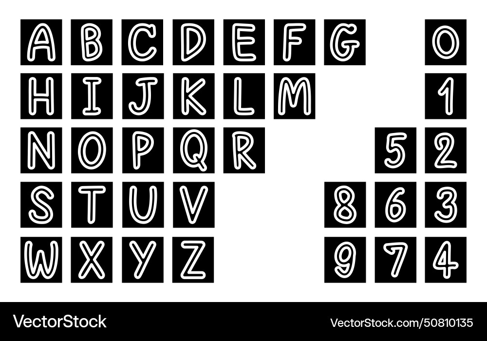 Handwritten Block Font Set - Alphabet & Numbers vector image