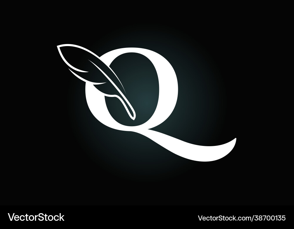 Initial q monogram alphabet with a feather font Initial q monogram alphabet with a feather font Vector Image