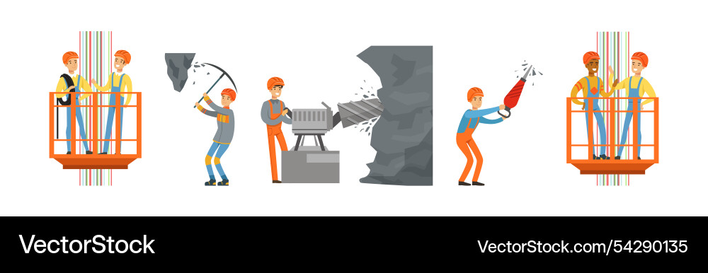 Man miner character in uniform and hard hat work Vector Image