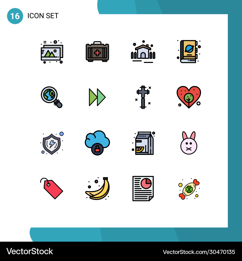 Mobile interface flat color filled line set 16 vector image