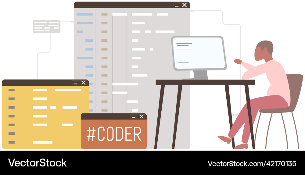 Programmer coding at laptop software developer Programmer coding at laptop software developer vector image