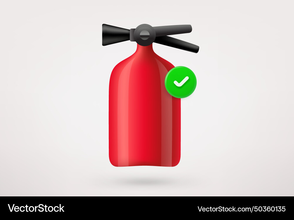 Red fire extinguisher with green checkmark 3d icon Vector Image