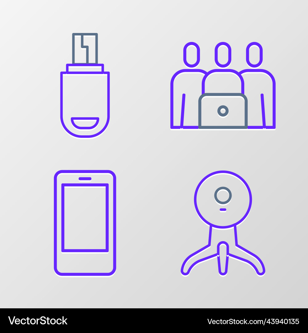 Set line web camera mobile phone online class vector image