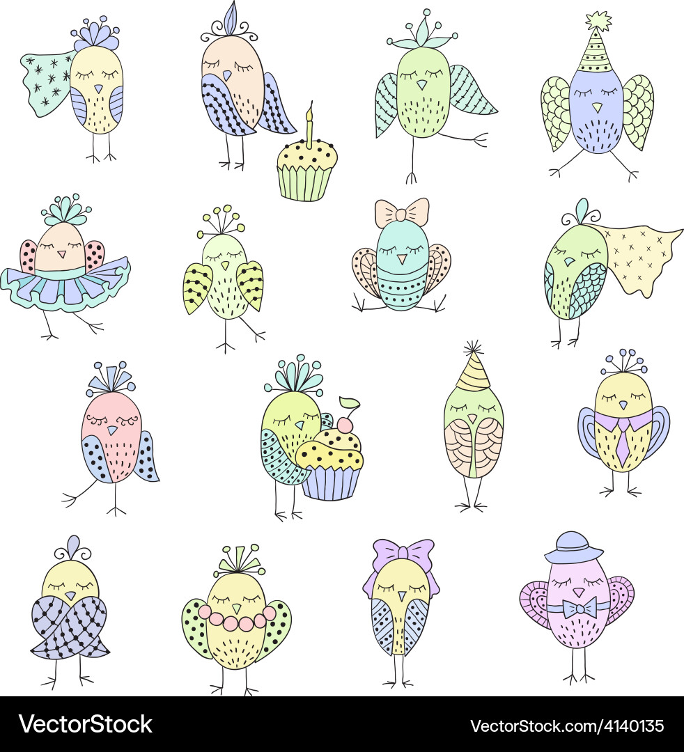 Set of cute birds in different actions vector image