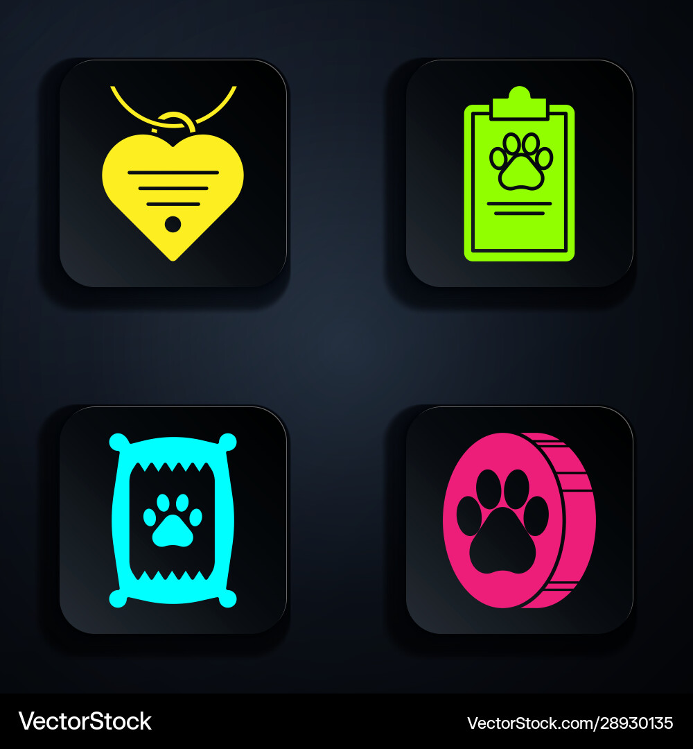 Set paw print collar with name tag and heart bag Vector Image