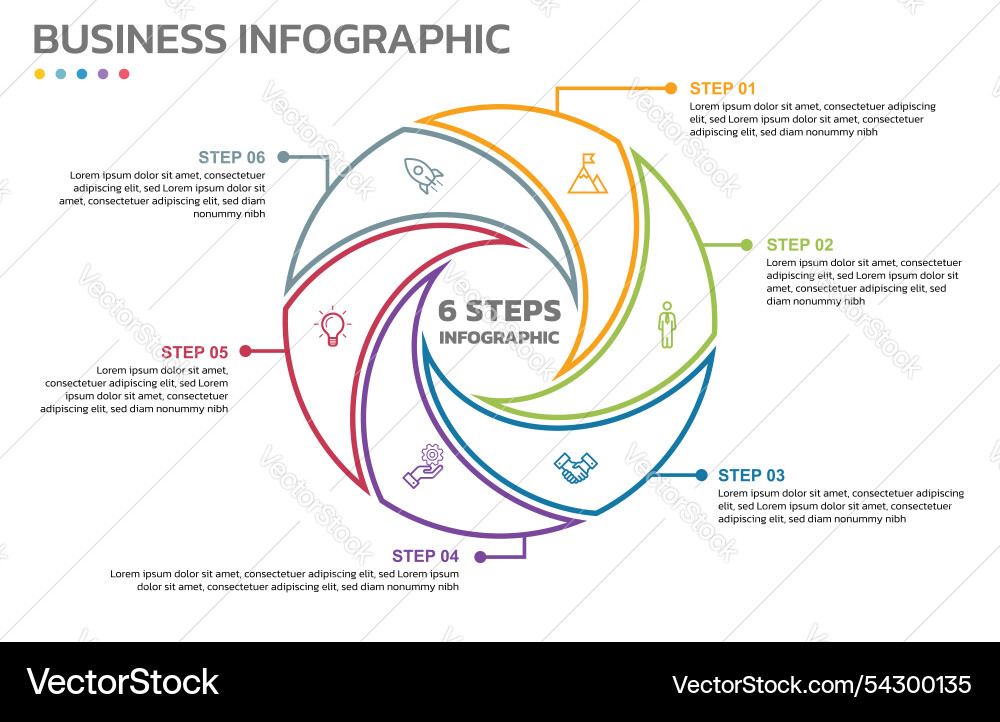 Visual data presentation cycle diagram with 6 Visual data presentation cycle diagram with 6 vector image