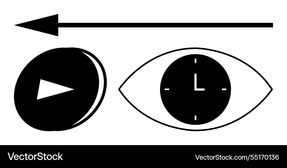 Arrow play button and clock within an eye Arrow play button and clock within an eye vector image
