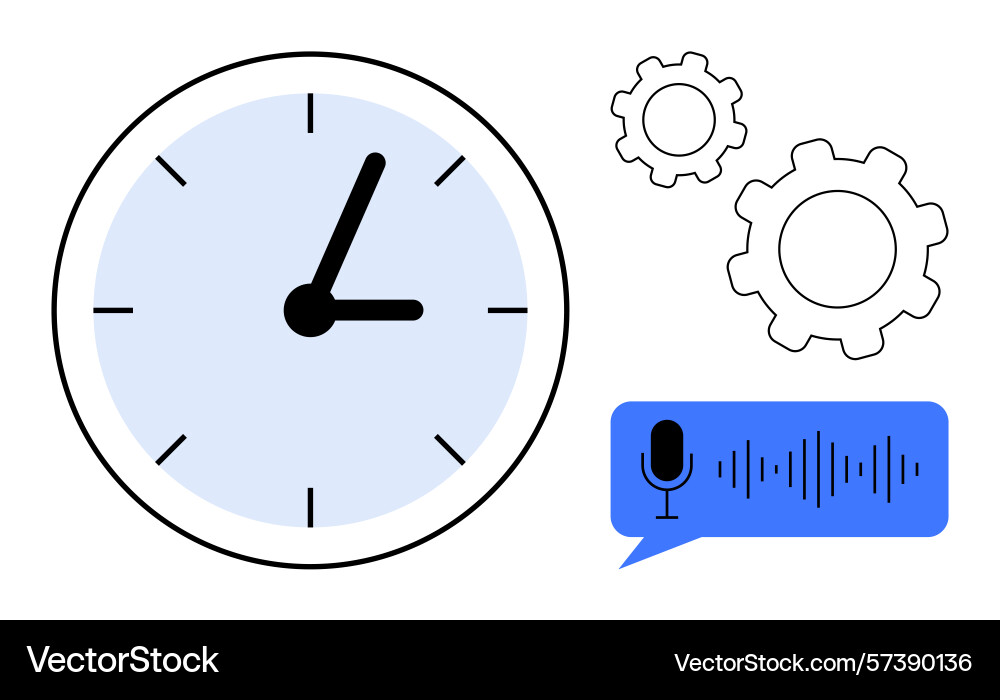 Clock with gears and voice command icon for time Clock with gears and voice command icon for time vector image
