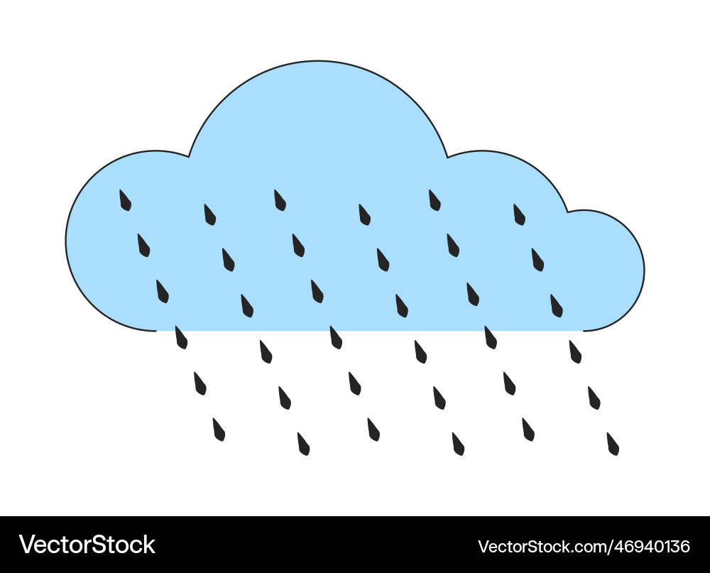 Cloud with rain drops flat line color object Cloud with rain drops flat line color object vector image