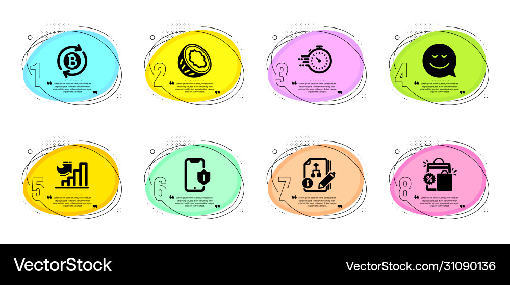Coconut refresh bitcoin and smile icons set Coconut refresh bitcoin and smile icons set vector image