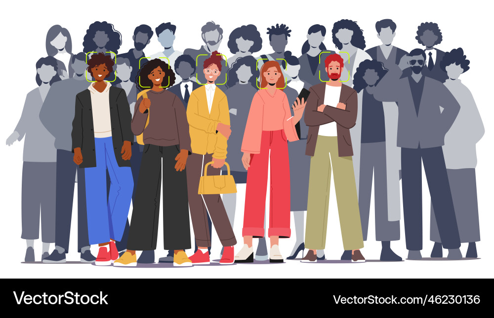 Face recognition system concept with crowd vector image