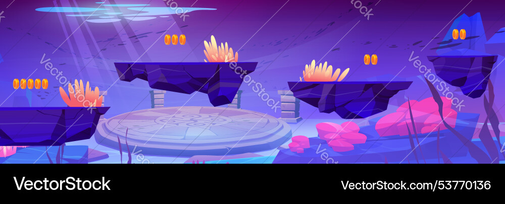 Game ui level with jump platform underwater Game ui level with jump platform underwater vector image