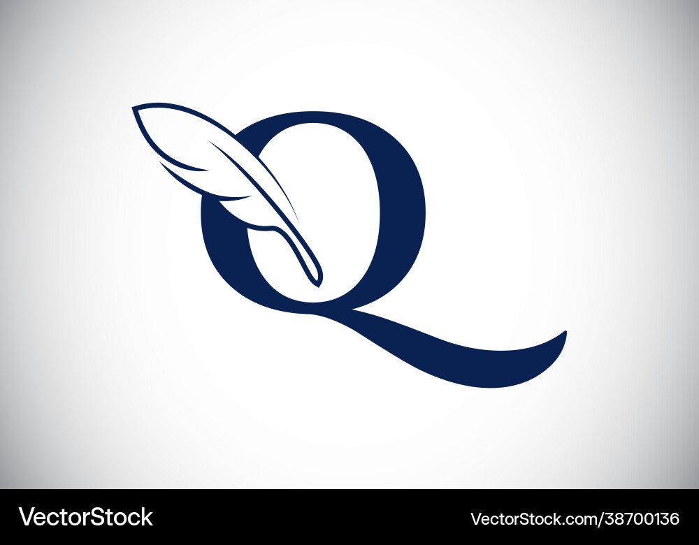 Initial q monogram alphabet with a feather font Vector Image
