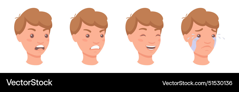 Man head showing face expression and emotion front Man head showing face expression and emotion front vector image