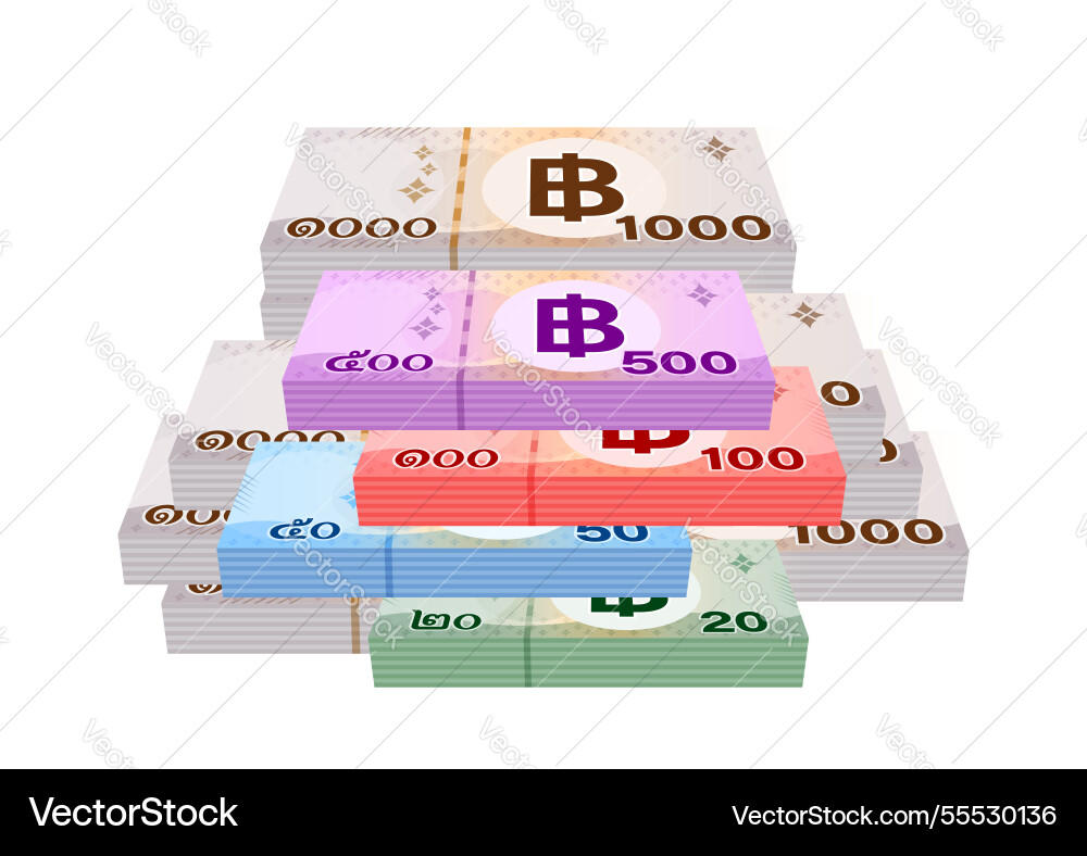 Pile banknote money thai baht 1000 500 100 50 Pile banknote money thai baht 1000 500 100 50 vector image