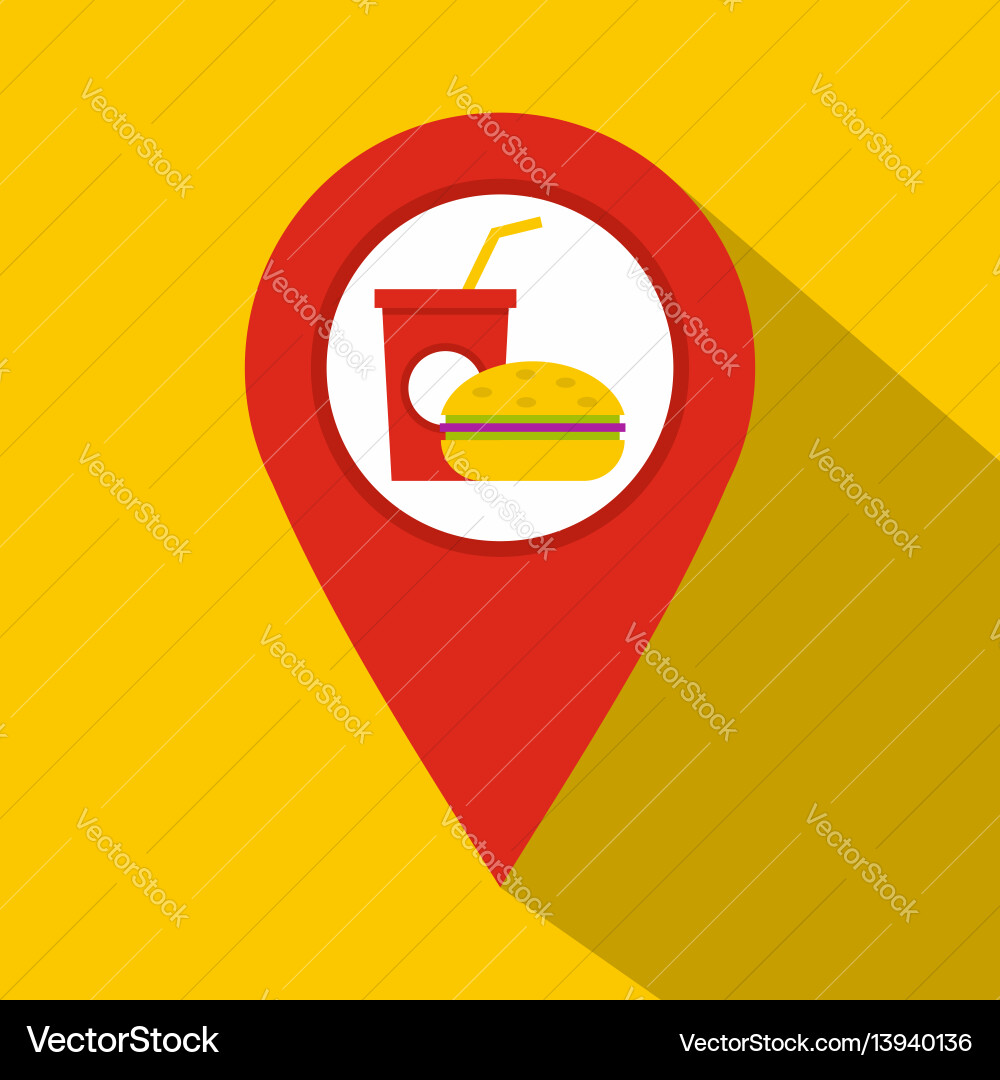 Red map pointer with fast food sign icon vector image