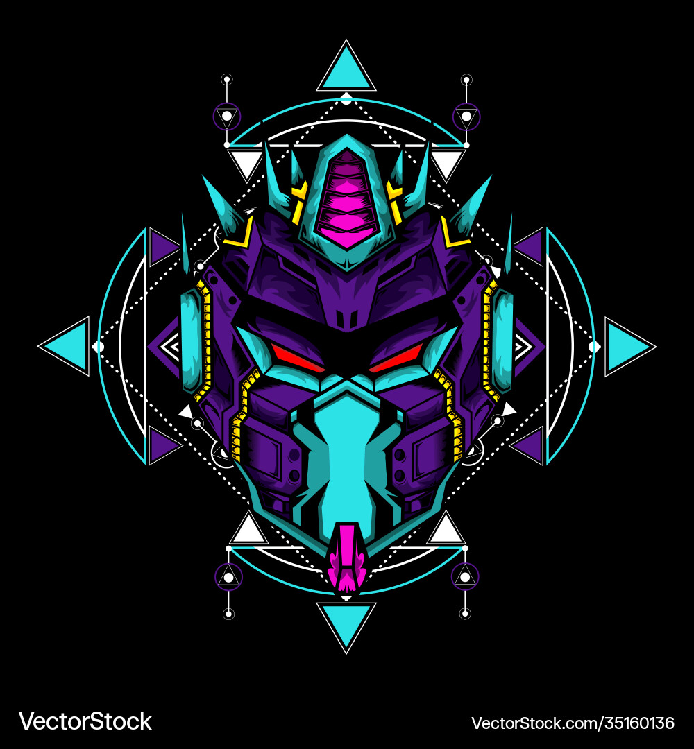 Robot mask with sacred geometry pattern Robot mask with sacred geometry pattern Vector Image