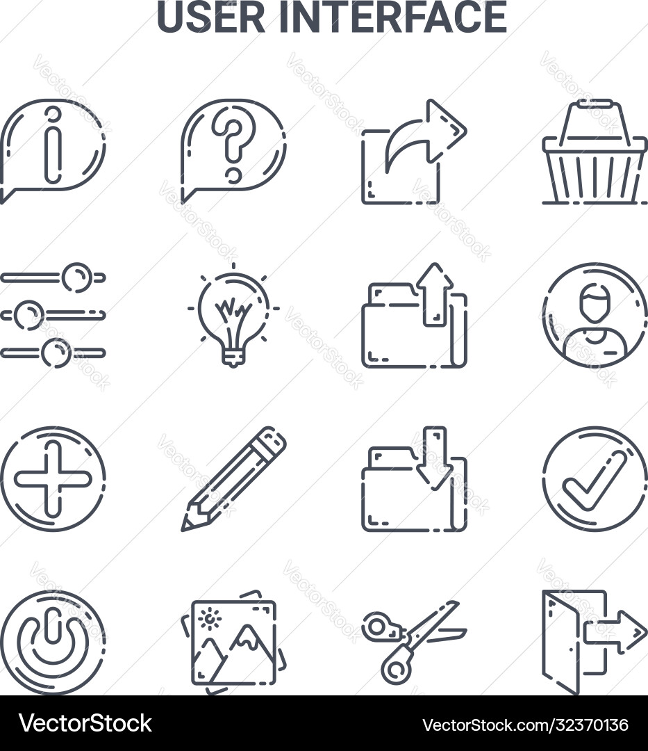Set 16 user interface concept line icons 64x64 Set 16 user interface concept line icons 64x64 vector image