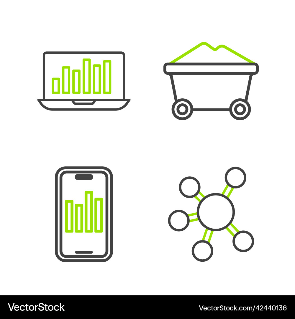 Set line project team base mobile with graph Set line project team base mobile with graph Vector Image
