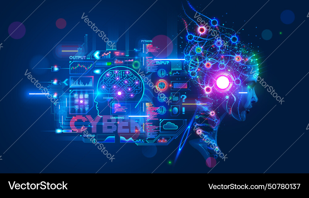 Ai or artificial intelligence with the computer Ai or artificial intelligence with the computer Vector Image
