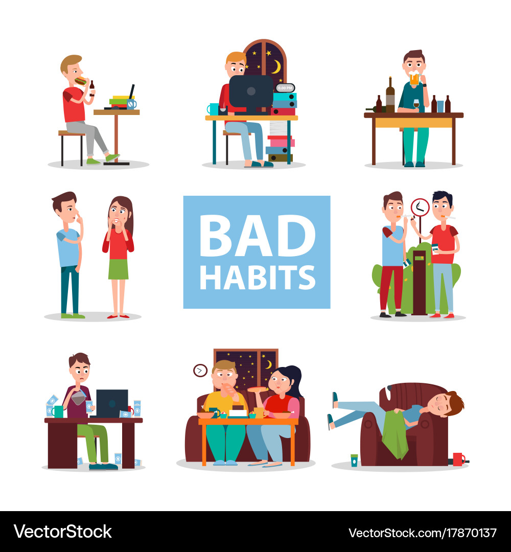 Bad Habits Poster With People Who Do Wrong Set Vector Image