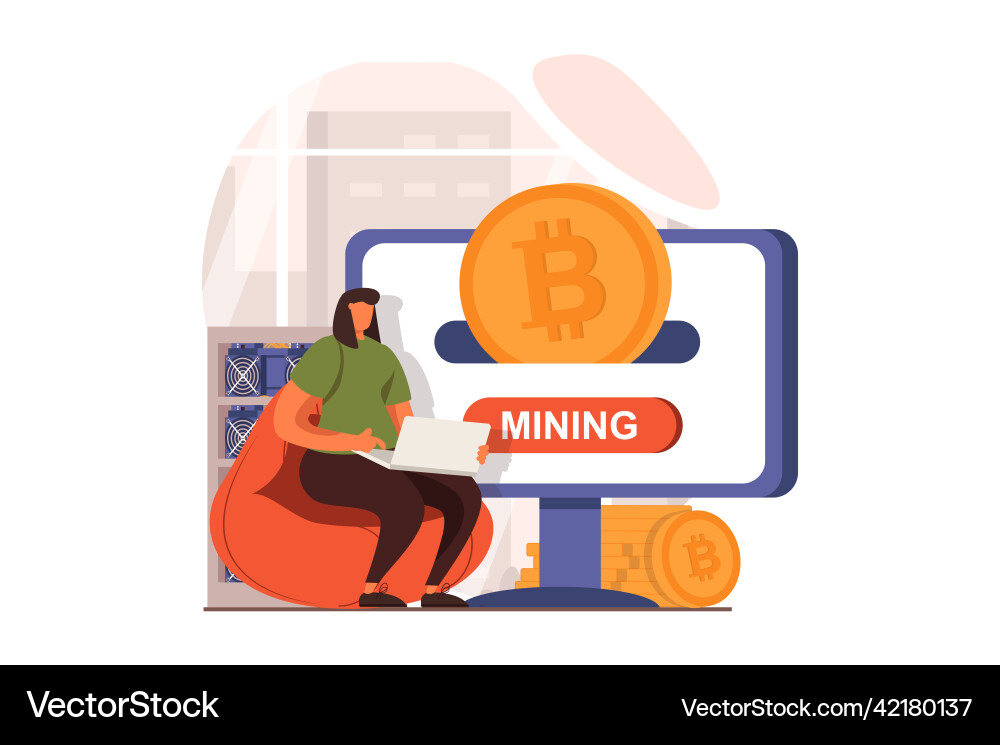 Cryptocurrency mining web concept in flat design Cryptocurrency mining web concept in flat design Vector Image