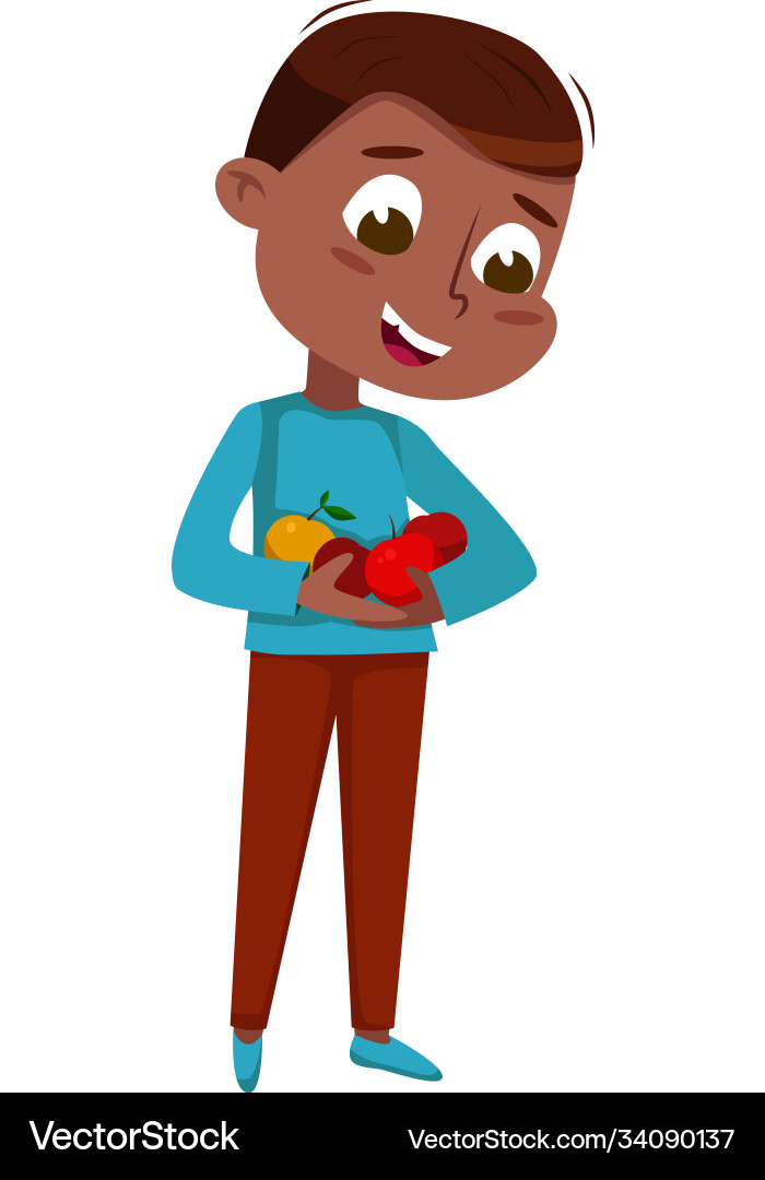 Cute african american collecting ripe apples Cute african american collecting ripe apples vector image