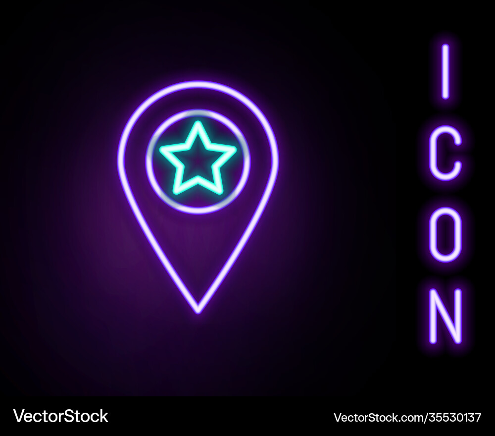 Glowing neon line map pointer with star icon Glowing neon line map pointer with star icon vector image