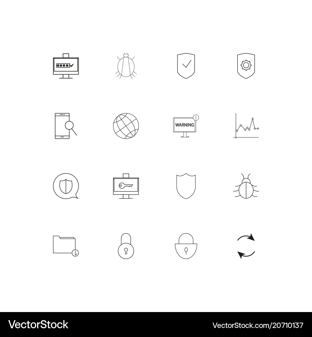 Internet security simple linear icons set Vector Image