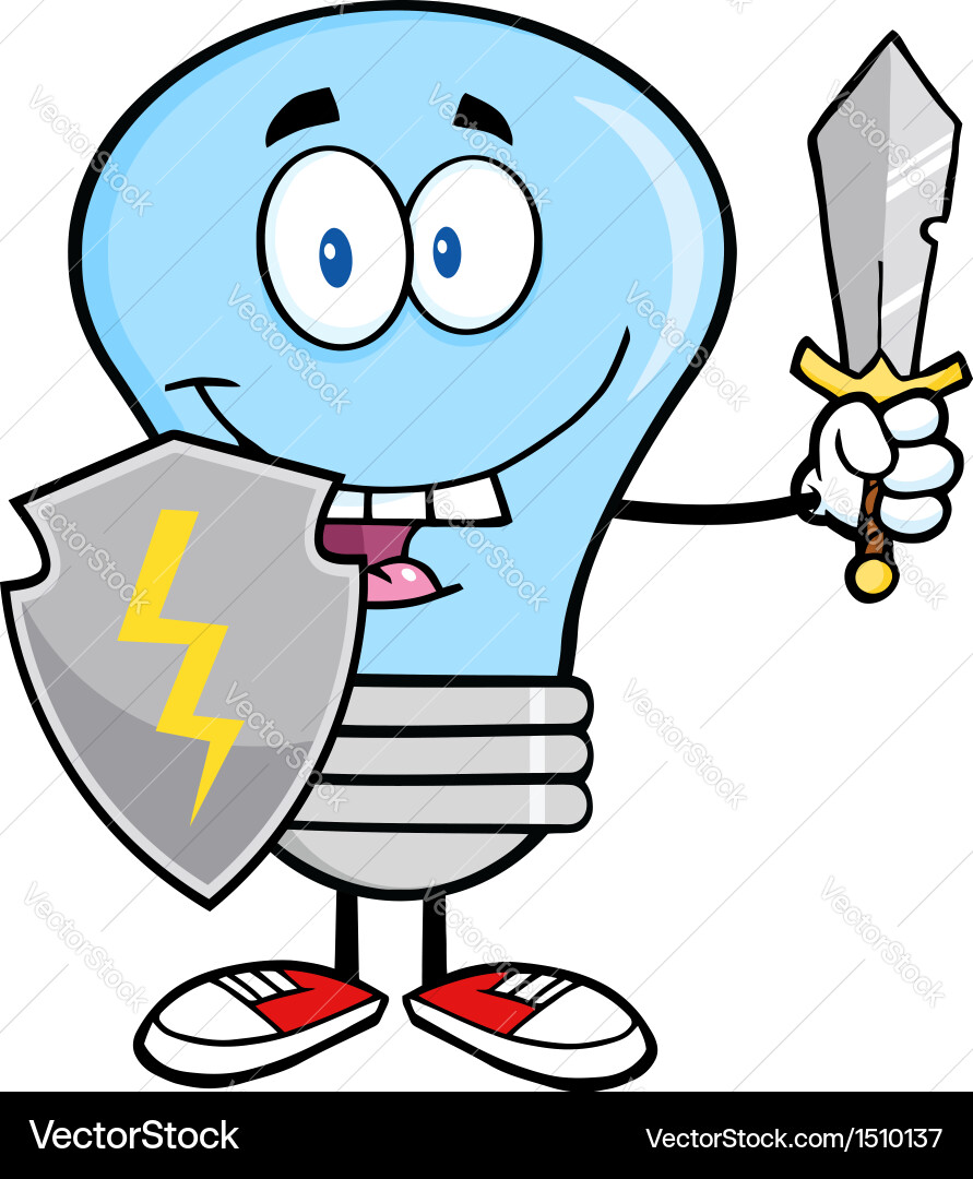 Light bulb with sword and shield Vector Image