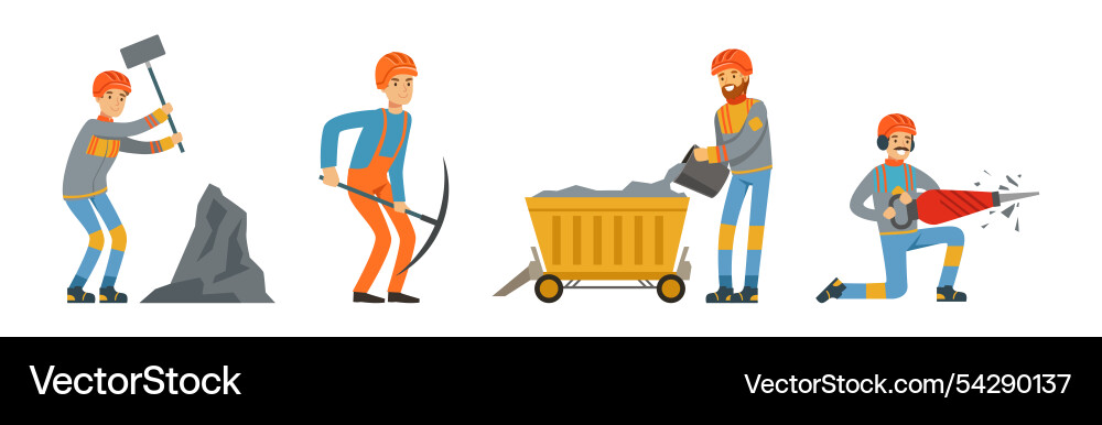 Man miner character in uniform and hard hat work Man miner character in uniform and hard hat work vector image
