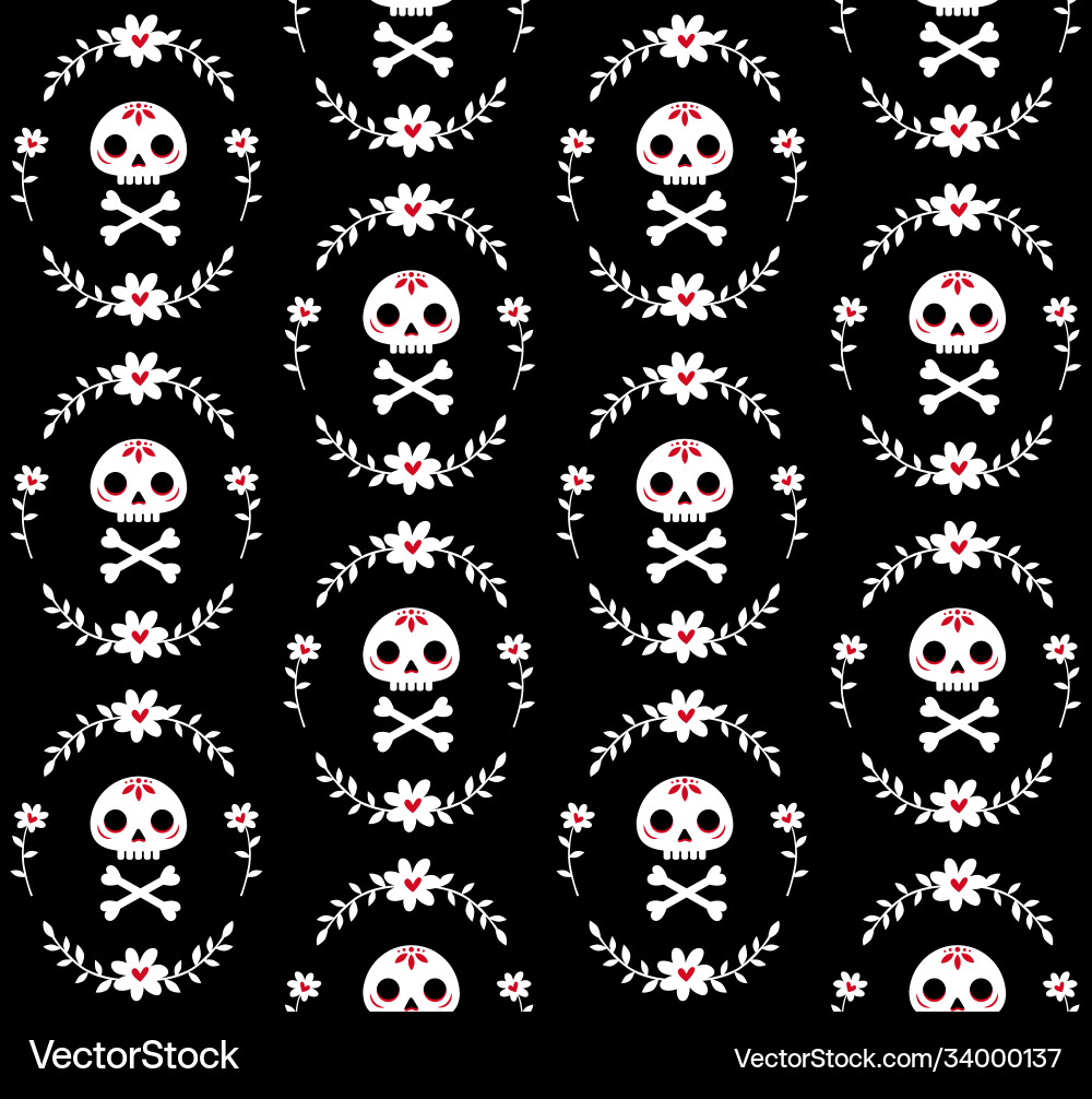 Seamless pattern with skull and bones surrounded Vector Image