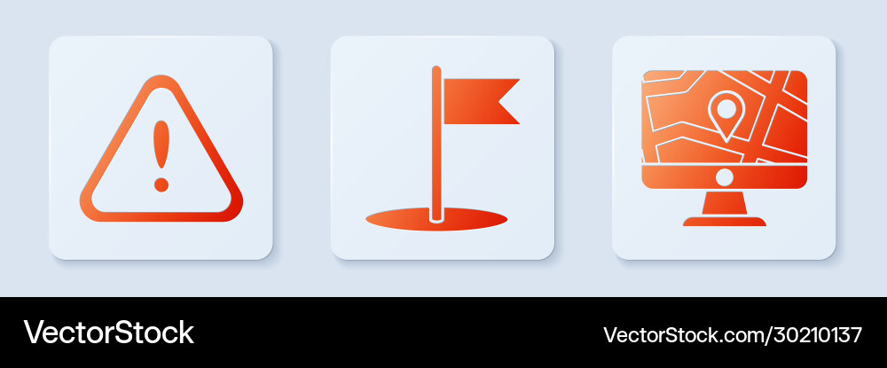 Set flag exclamation mark in triangle and monitor Set flag exclamation mark in triangle and monitor vector image