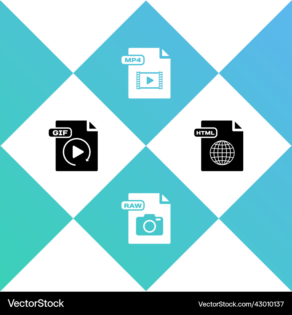 Set gif file document raw mp4 and html icon Set gif file document raw mp4 and html icon vector image
