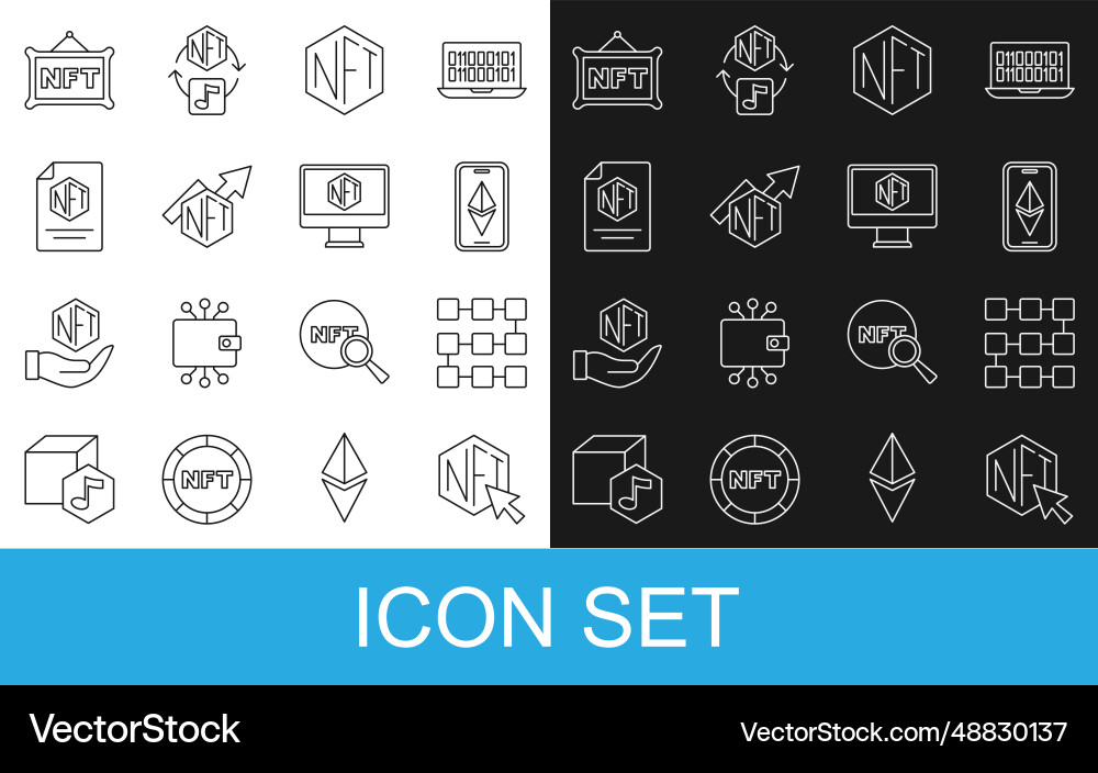 Set line nft digital crypto art blockchain Set line nft digital crypto art blockchain vector image