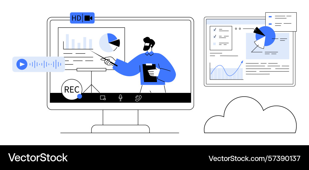 Virtual presentation on data analytics with charts Virtual presentation on data analytics with charts vector image
