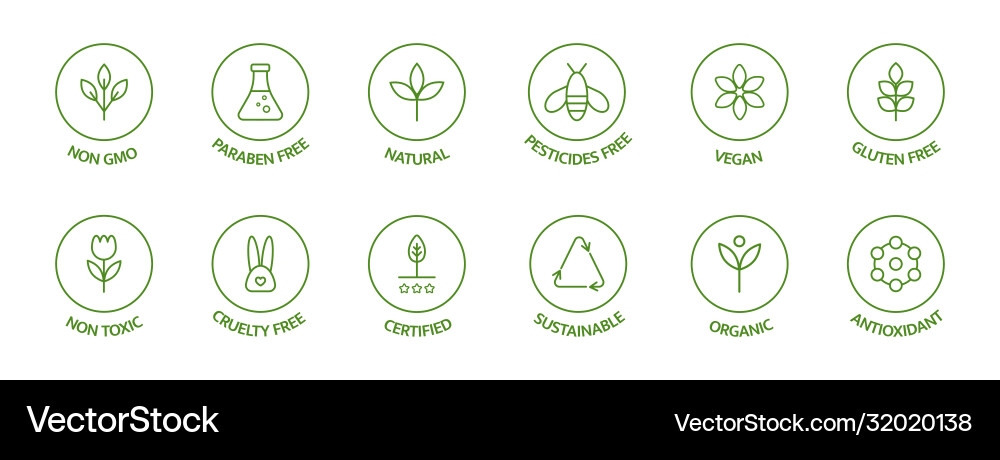 Bio-Kosmetik Linie Icons Produkt frei Bio-Kosmetik Linie Icons Produkt frei vektorbild