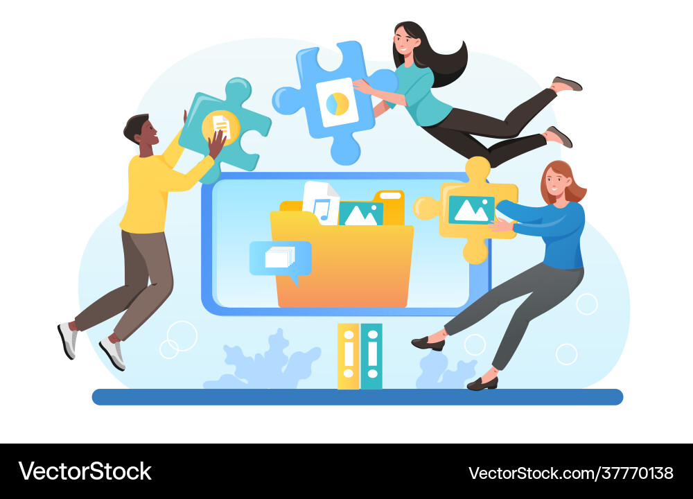 Business people organize files inside computer Vector Image