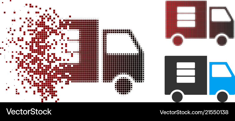 Decomposed pixel halftone data transfer van icon Decomposed pixel halftone data transfer van icon Vector Image