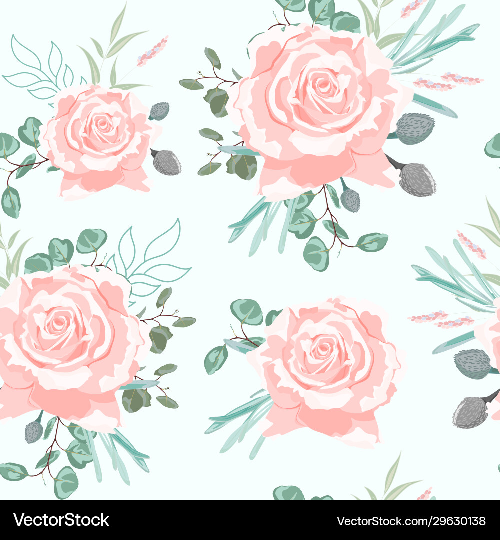 Floral Rose Pattern with Herbs Vector Image