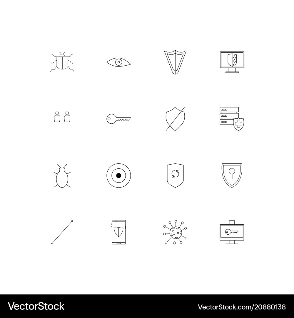 Internet security linear thin icons set outlined vector image