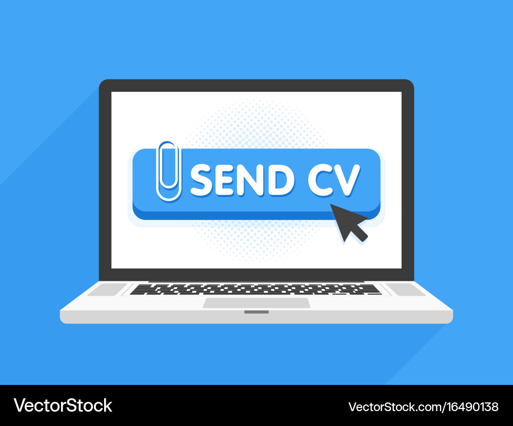 Laptop computer with resume template send cv vector image