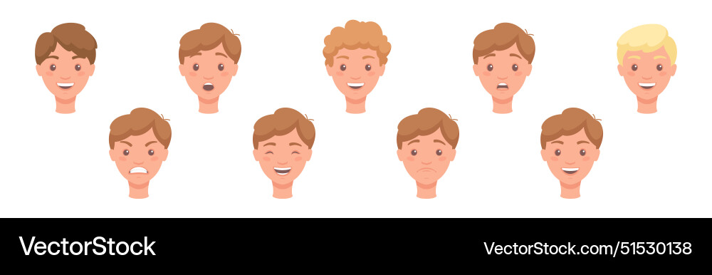 Man head showing face expression and emotion front Man head showing face expression and emotion front vector image