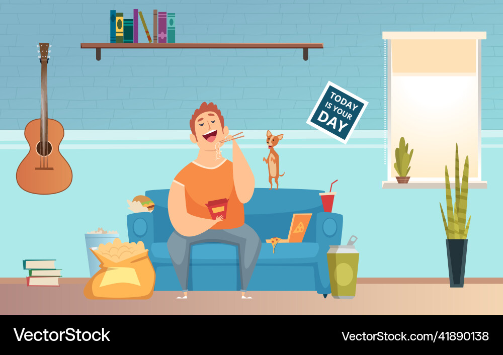 Man is overeating fat guy food addiction Man is overeating fat guy food addiction vector image