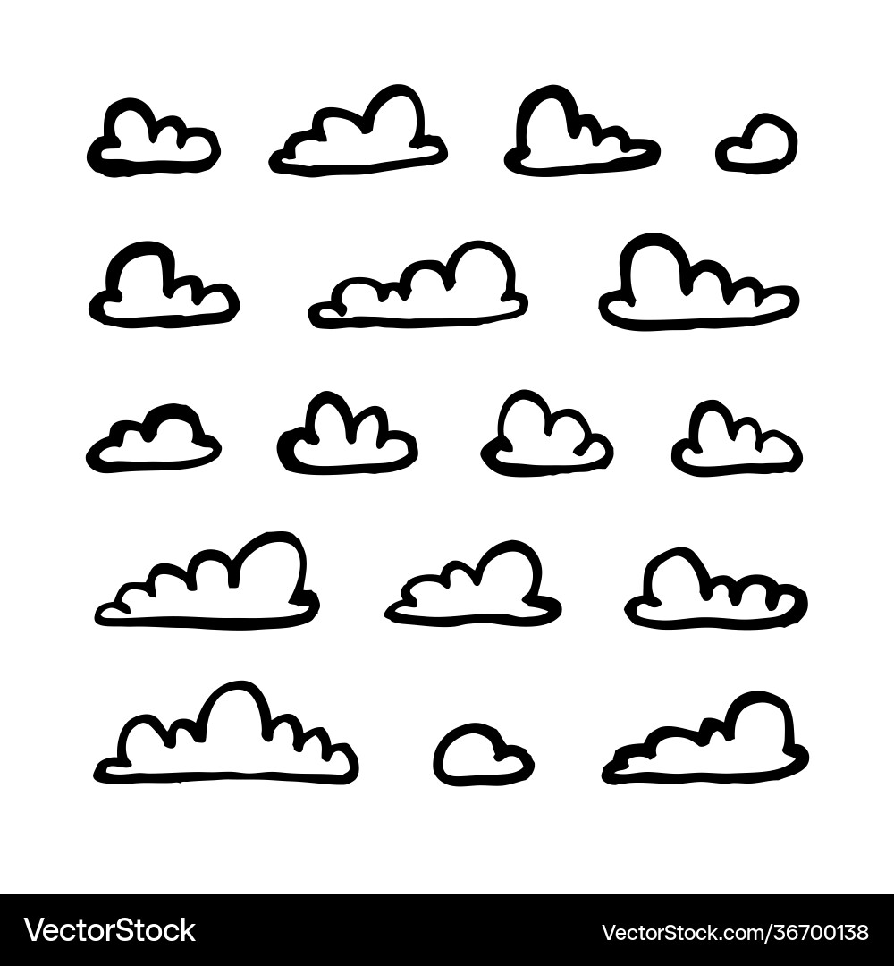 Set funny clouds in line art style on white Vector Image