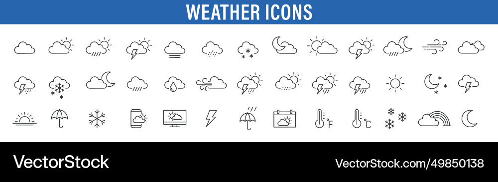 Set of 40 weather web icons in line style Set of 40 weather web icons in line style vector image